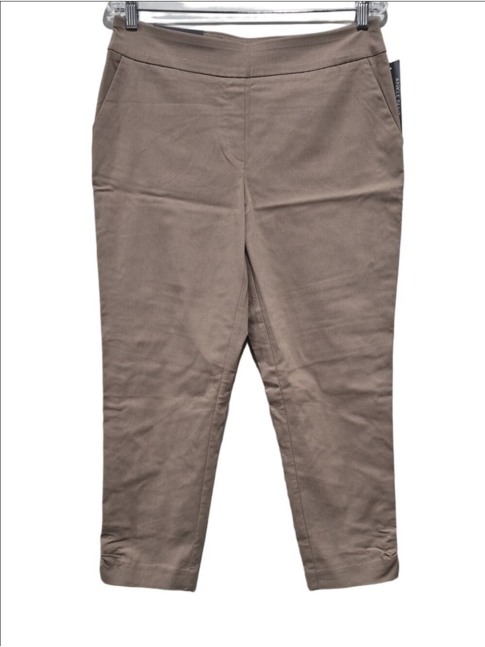 JM CollectionChic Kaki  Ankle Pants with Gold Bar Ruched Cuff Detail Size M